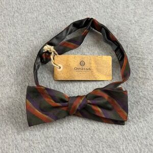 Onassis Chester Silk Mens Skinny Bow Tie Green Purple Red Striped 2x14-18"